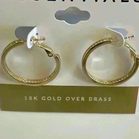 And Now This Medium Crystal Inside Out Medium Hoop In Gold Plate Earrings New - Picture 7 of 10